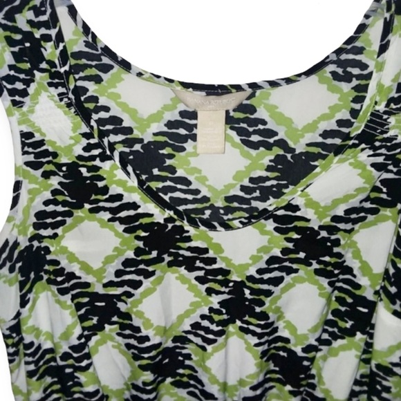 Banana Republic Diamond Print Sleeveless Sheath Dress Green Black & White Size 0 - Picture 10 of 13